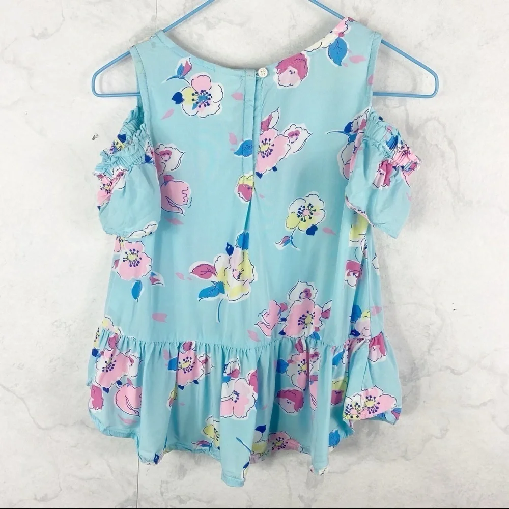 [Osh Kosh] Blue Floral Cold Shoulder Top